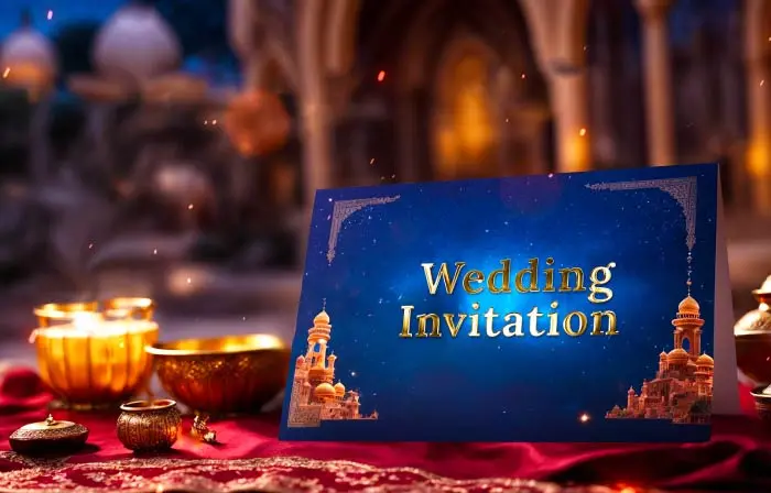 Beautiful 3D Golden Arabic Wedding Invitation Card Slideshow